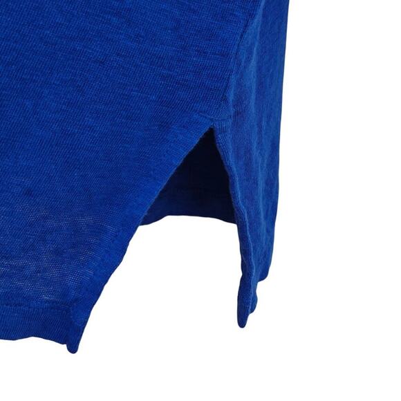 Chico's Stretch Linen Embellished Tunic Top Size Large /2 Blue Knit 3/4 Sleeve - Picture 8 of 10